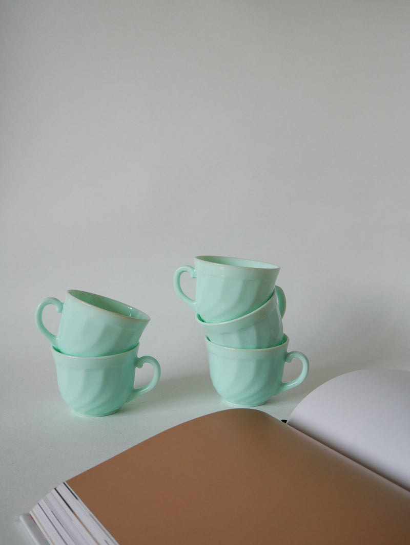 Lot De 5 Tasses À Café En Vert Mint Arcopal - 1970