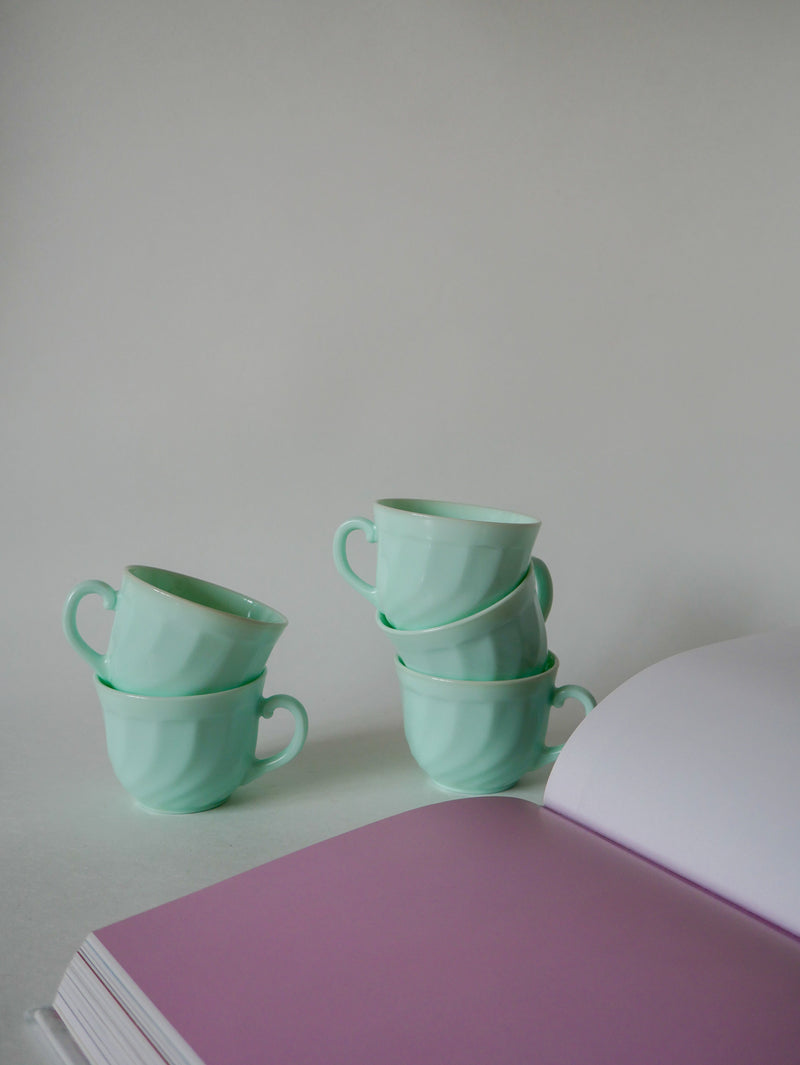 Lot De 5 Tasses À Café En Vert Mint Arcopal - 1970