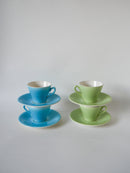 Lot De 4 Tasses À Café Vert Et Bleu Pastel - 1950