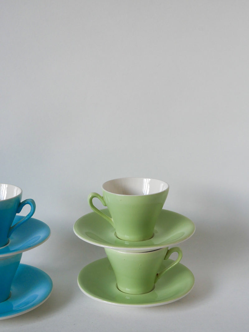 Lot De 4 Tasses À Café Vert Et Bleu Pastel - 1950