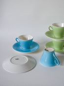 Lot De 4 Tasses À Café Vert Et Bleu Pastel - 1950