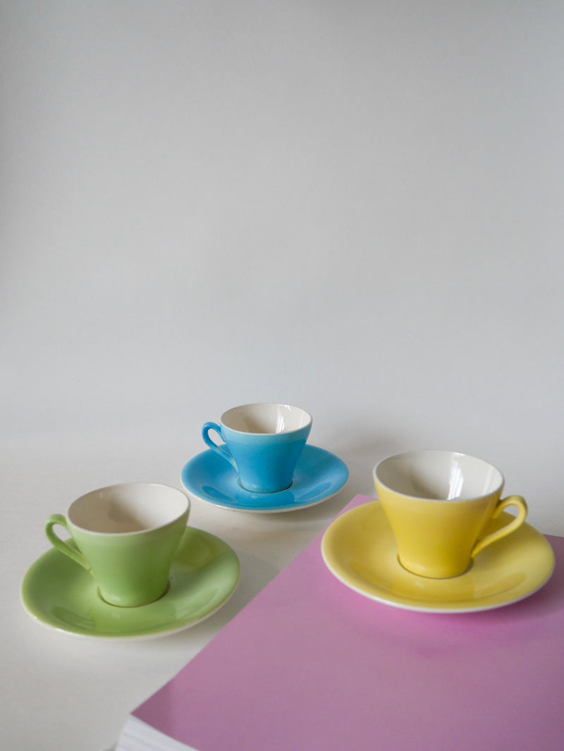 Lot De 4 Tasses À Café Vert Et Bleu Pastel - 1950