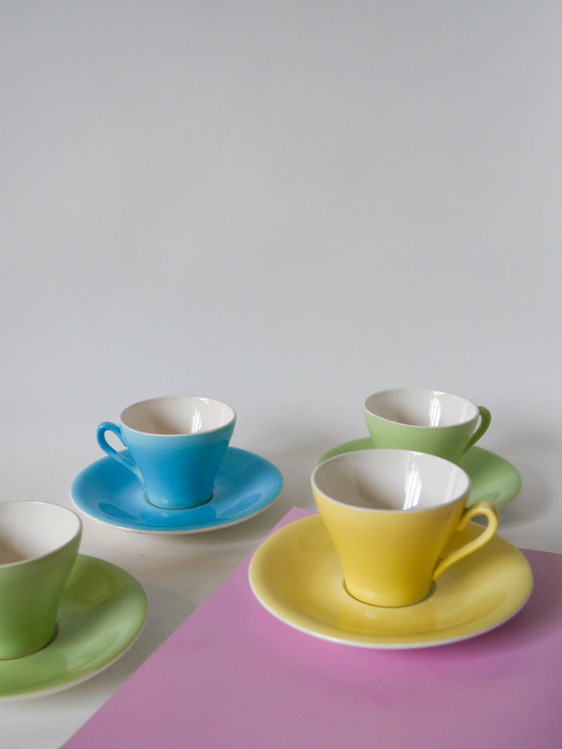 Lot De 4 Tasses À Café Vert Et Bleu Pastel - 1950