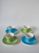 Lot De 4 Tasses À Café Vert Et Bleu Pastel - 1950