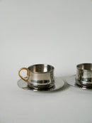 Duo De Tasses À Expresso En Inox Double Parois Made In Italy - Design 1970