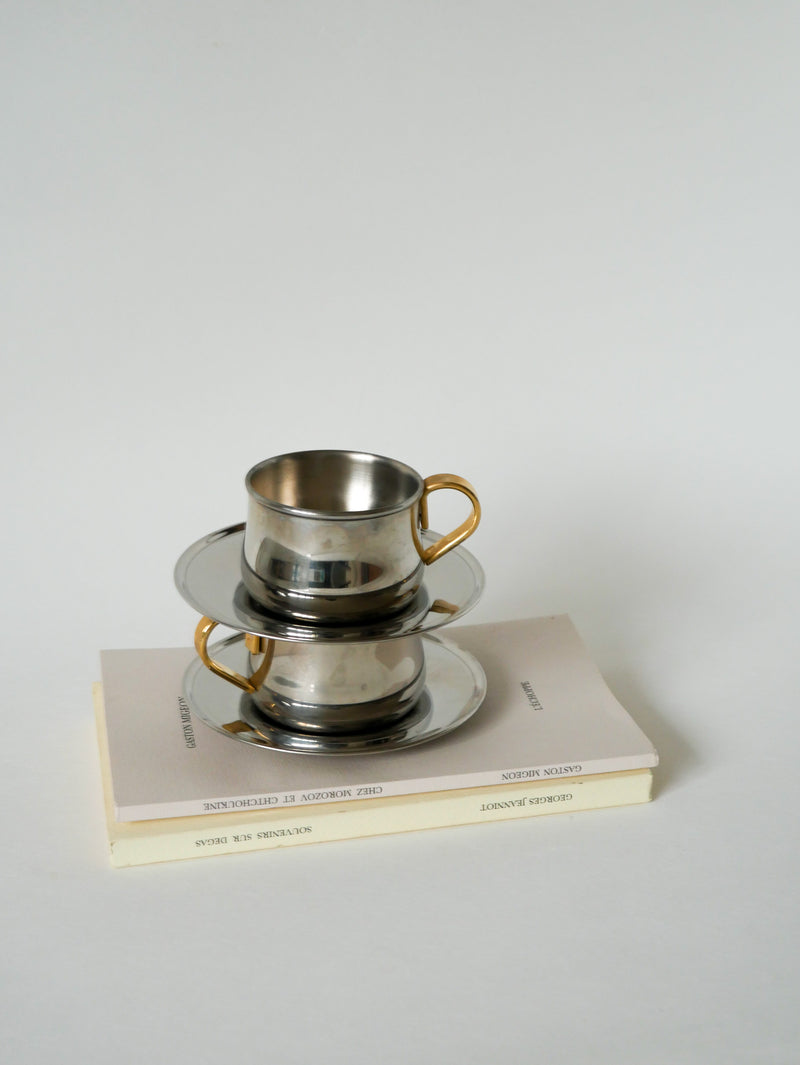 Duo De Tasses À Expresso En Inox Double Parois Made In Italy - Design 1970