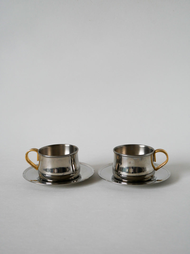 Duo De Tasses À Expresso En Inox Double Parois Made In Italy - Design 1970