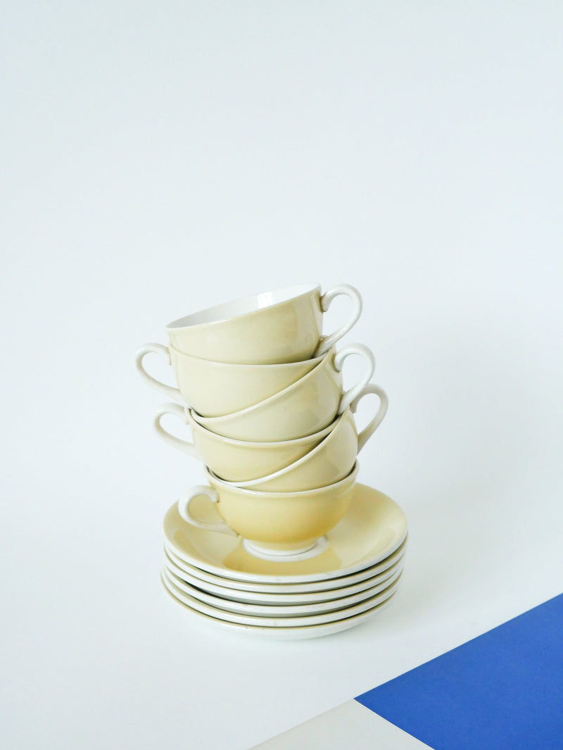 Ensemble De 6 Tasses Pastel "Jaune" Digoin Sarreguemines - 1960