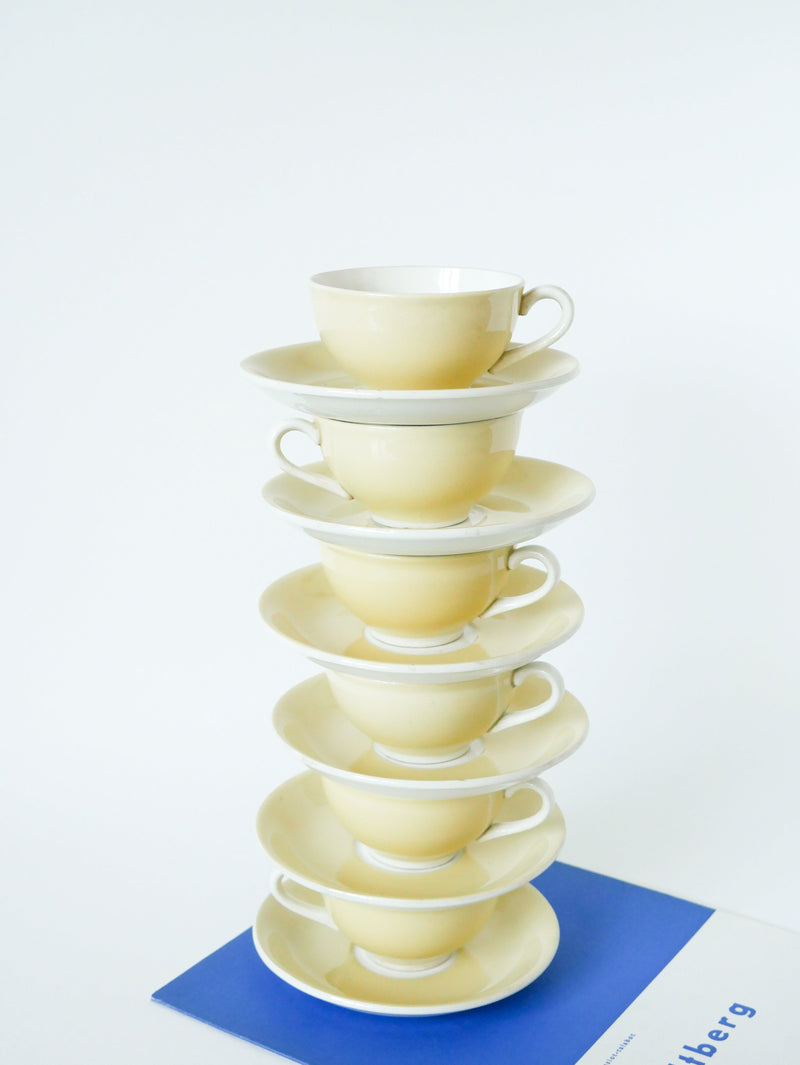 Ensemble De 6 Tasses Pastel "Jaune" Digoin Sarreguemines - 1960