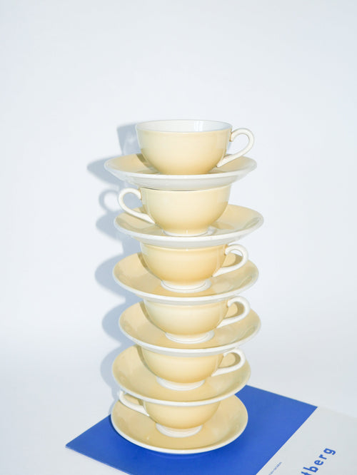 Ensemble De 6 Tasses Pastel "Jaune" Digoin Sarreguemines - 1960