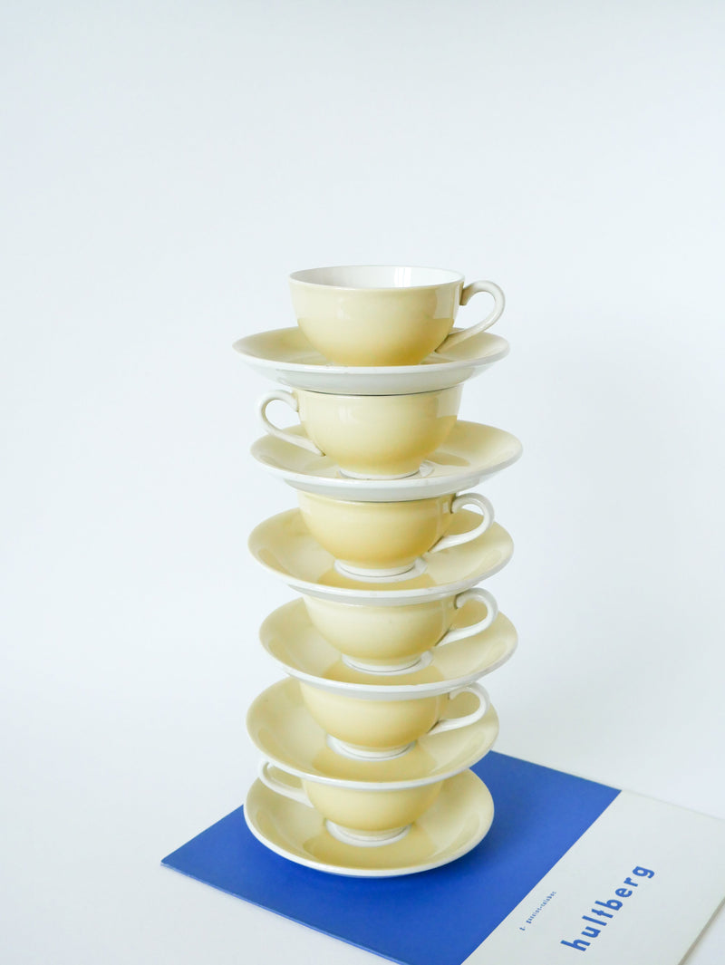 Ensemble De 6 Tasses Pastel "Jaune" Digoin Sarreguemines - 1960