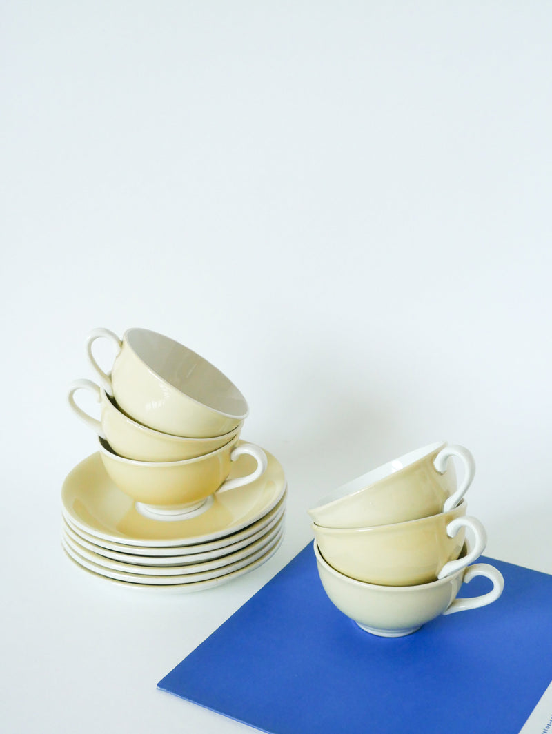 Ensemble De 6 Tasses Pastel "Jaune" Digoin Sarreguemines - 1960