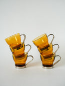 Ensemble De 6 Tasses À Café En Verre Ambré Et Chrome - Design - 1970