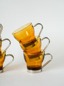 Ensemble De 6 Tasses À Café En Verre Ambré Et Chrome - Design - 1970