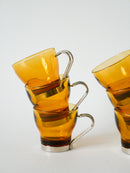 Ensemble De 6 Tasses À Café En Verre Ambré Et Chrome - Design - 1970