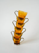 Ensemble De 6 Tasses À Café En Verre Ambré Et Chrome - Design - 1970