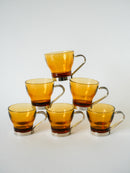 Ensemble De 6 Tasses À Café En Verre Ambré Et Chrome - Design - 1970