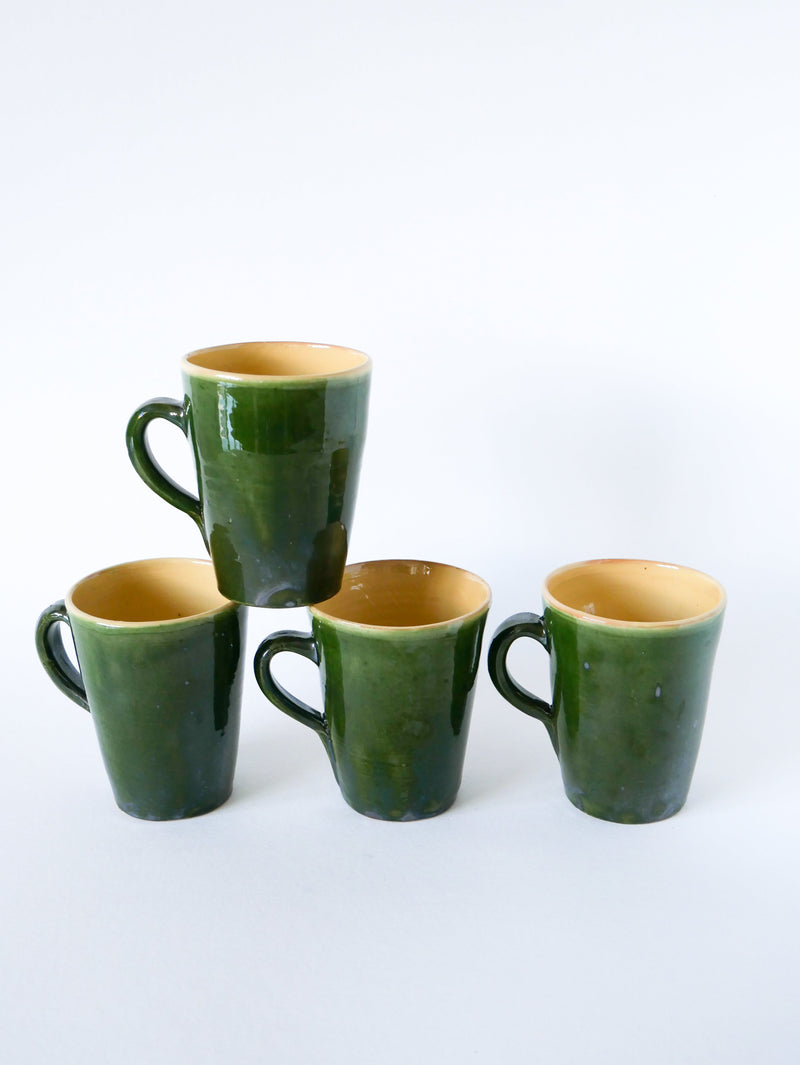 Ensemble De 4 Mugs Verts En Grès Vernissé - Céramique - 1970