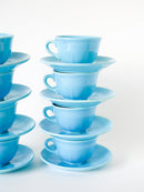 Ensemble De 8 Tasses À Café Et Soucoupes - Fb Badonviller - Bleu Ciel - 1950