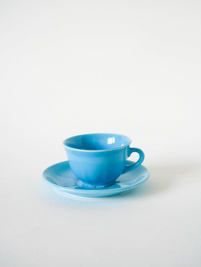 Ensemble De 8 Tasses À Café Et Soucoupes - Fb Badonviller - Bleu Ciel - 1950