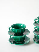 Ensemble De 5 Tasses À Café Et Soucoupes En Barbotine - Vert - 1960