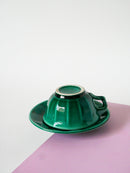 Ensemble De 5 Tasses À Café Et Soucoupes En Barbotine - Vert - 1960