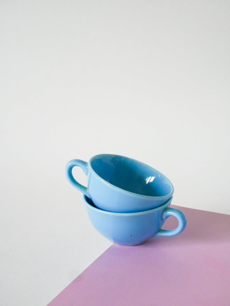 Ensemble De 6 Tasses À Café Et Soucoupes - Bleu Ciel - 1960