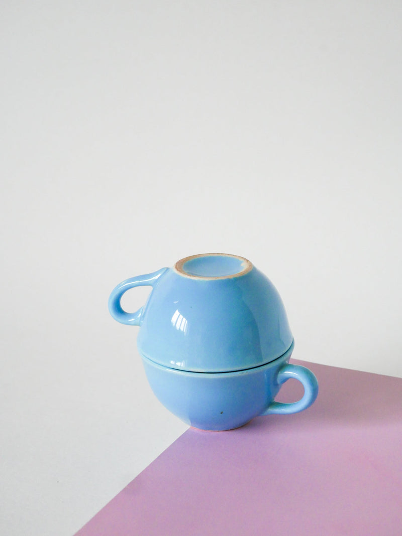 Ensemble De 6 Tasses À Café Et Soucoupes - Bleu Ciel - 1960