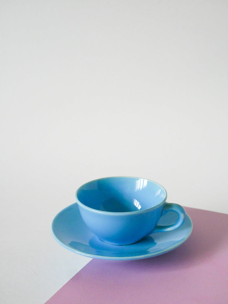 Ensemble De 6 Tasses À Café Et Soucoupes - Bleu Ciel - 1960