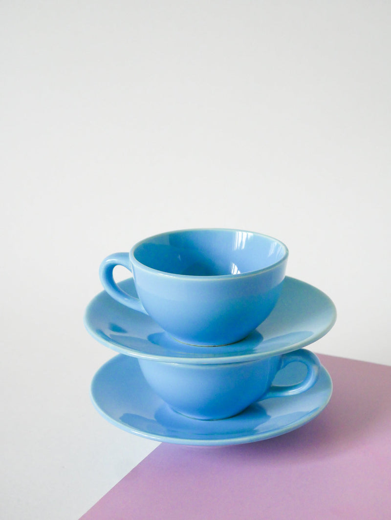 Ensemble De 6 Tasses À Café Et Soucoupes - Bleu Ciel - 1960