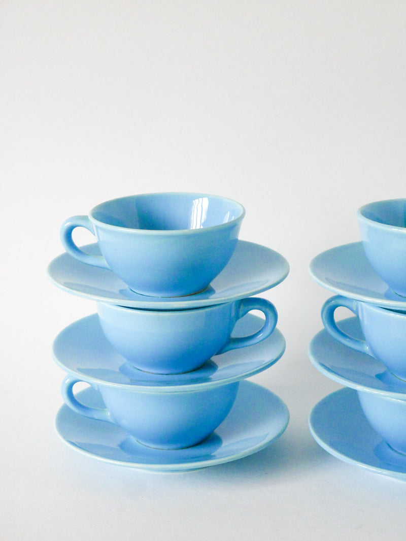 Ensemble De 6 Tasses À Café Et Soucoupes - Bleu Ciel - 1960