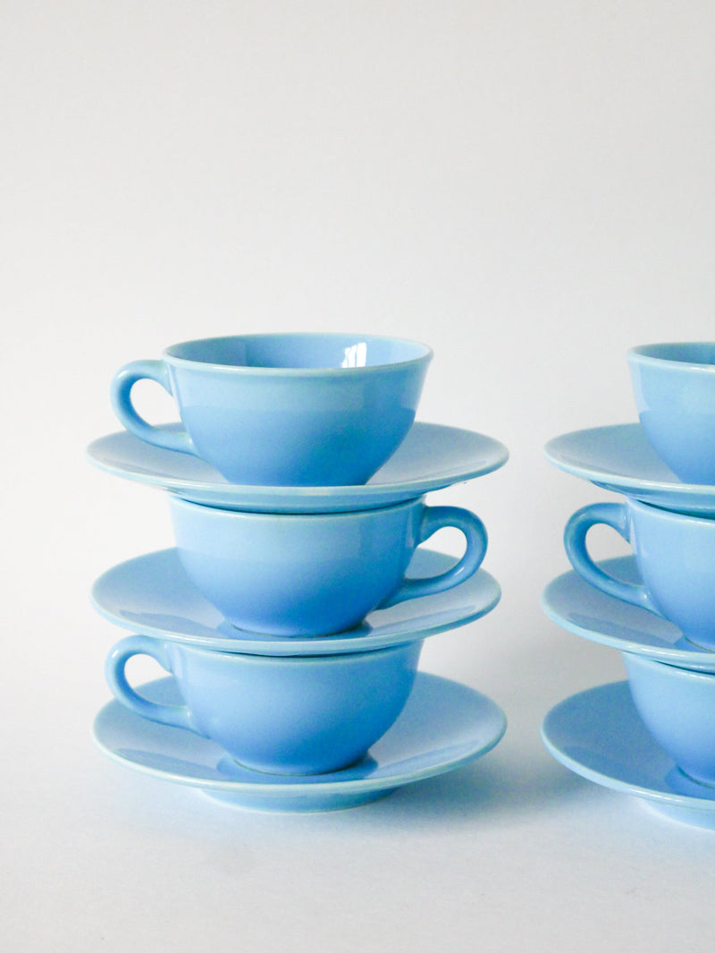 Ensemble De 6 Tasses À Café Et Soucoupes - Bleu Ciel - 1960