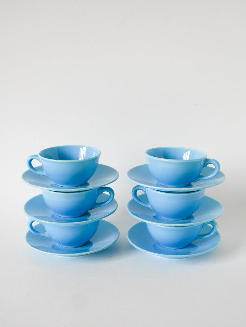 Ensemble De 6 Tasses À Café Et Soucoupes - Bleu Ciel - 1960