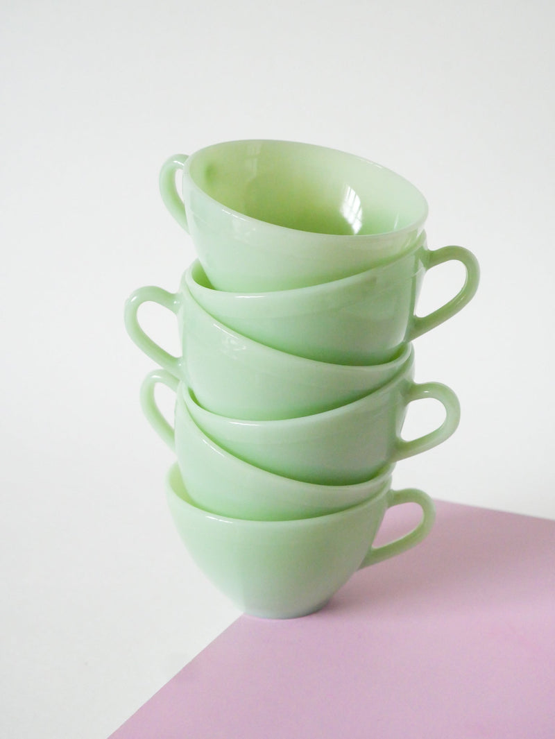 Ensemble De 6 Tasses À Café En Arcopal - Vert Opalescent - 1960