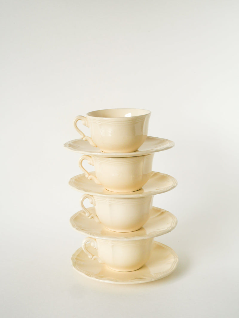 Ensemble De 4 Tasses À Café Et Soucoupes Digoin Sarreguemines - Crème - 1950