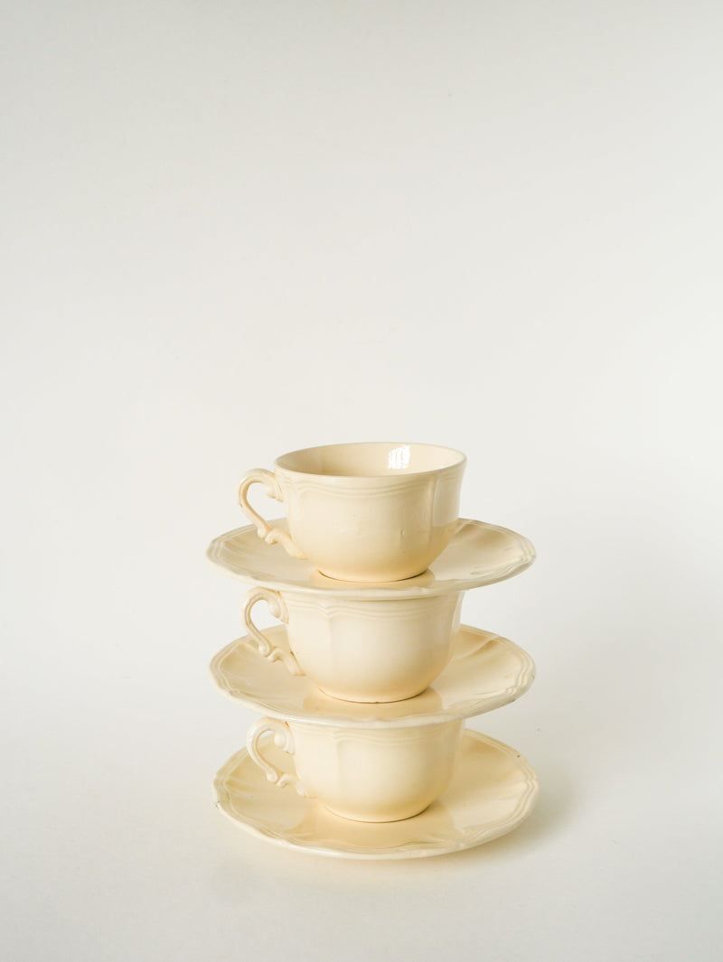 Ensemble De 4 Tasses À Café Et Soucoupes Digoin Sarreguemines - Crème - 1950