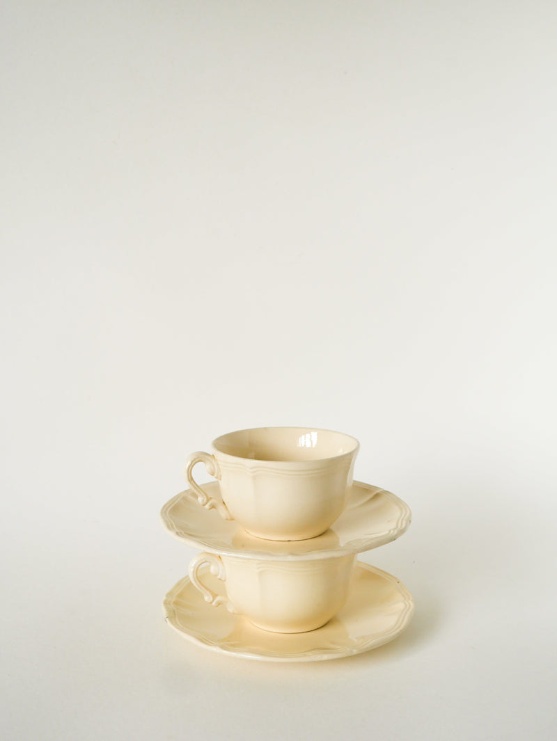 Ensemble De 4 Tasses À Café Et Soucoupes Digoin Sarreguemines - Crème - 1950