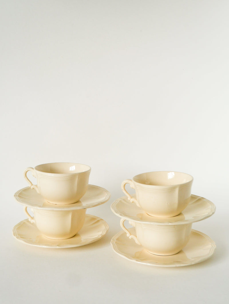 Ensemble De 4 Tasses À Café Et Soucoupes Digoin Sarreguemines - Crème - 1950