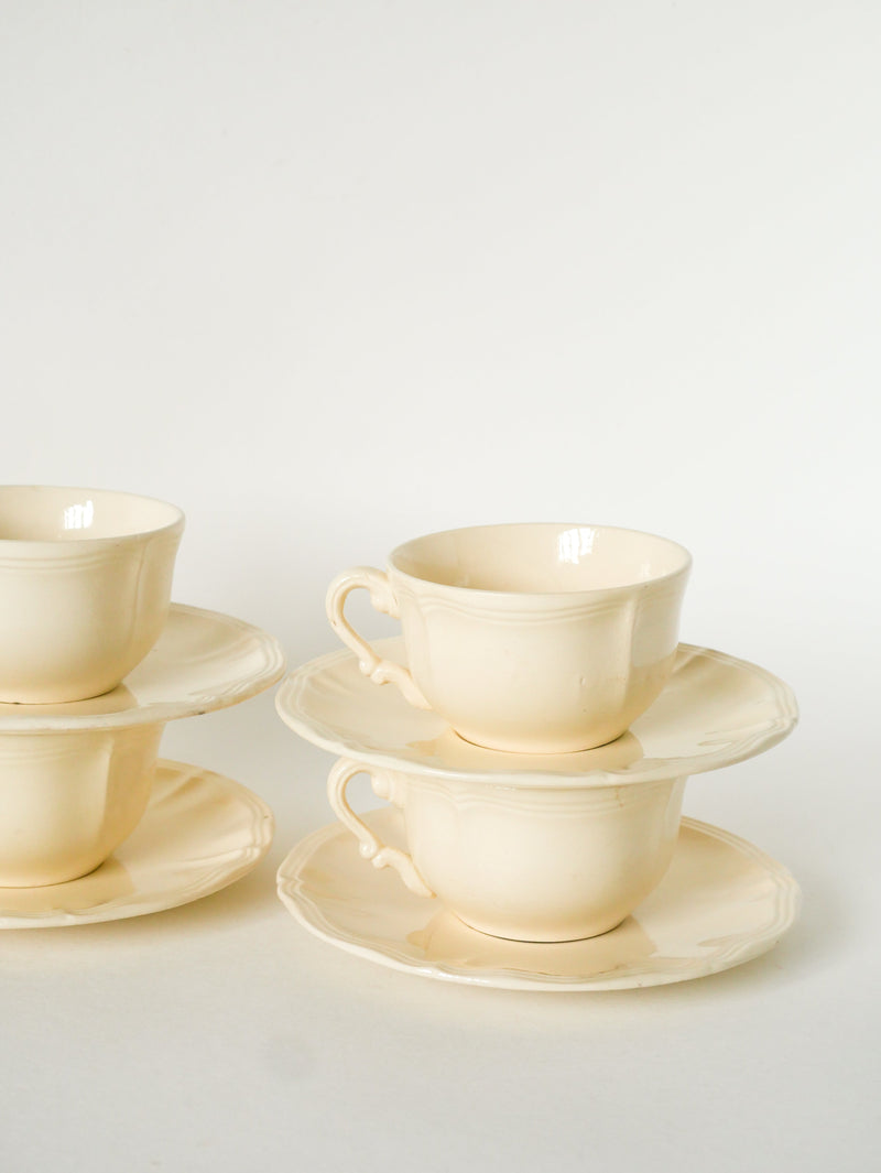 Ensemble De 4 Tasses À Café Et Soucoupes Digoin Sarreguemines - Crème - 1950