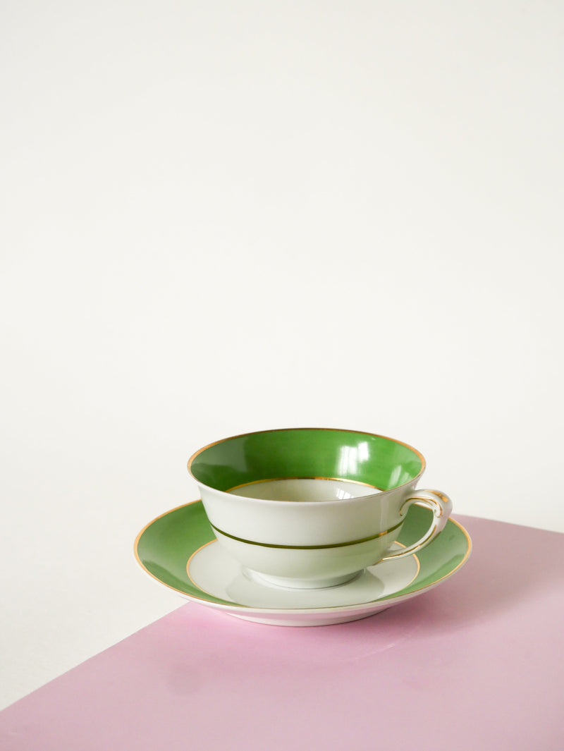 Duo De Tasses À Café Colorées Gda Limoges - Vert - Made In France - 1950