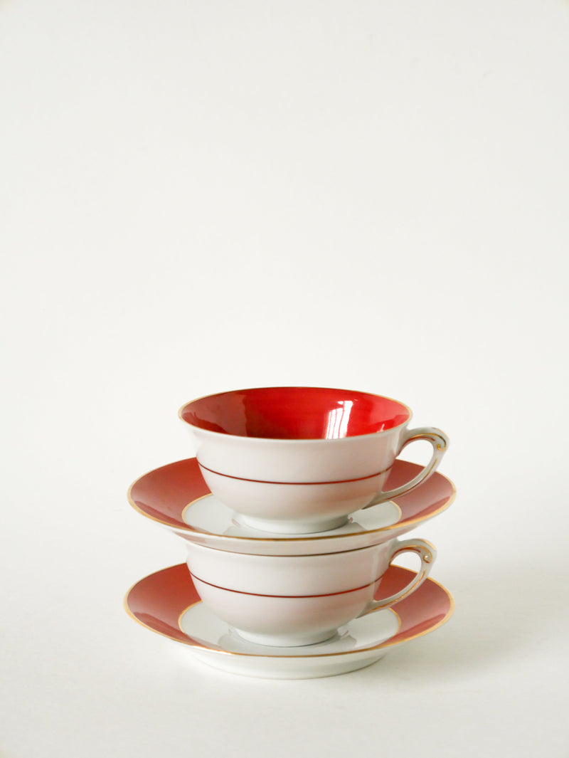 Duo De Tasses À Café Colorées Gda Limoges - Brique - Made In France - 1950