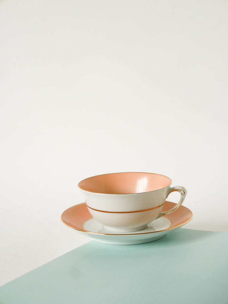 Duo De Tasses À Café Colorées Gda Limoges - Rose Et Jaune - Made In France - 1950