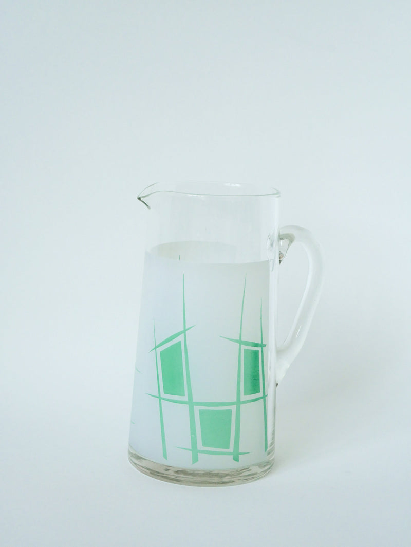 Pichet En Verre Et Motifs Psychés Verts - Design - 1970