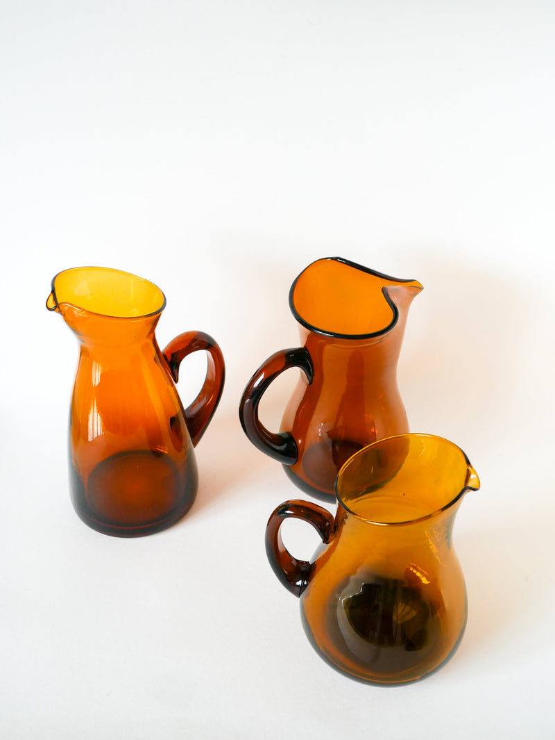 Pichet En Verre Ambré - Design - 1970 - 23 X 18 Cm