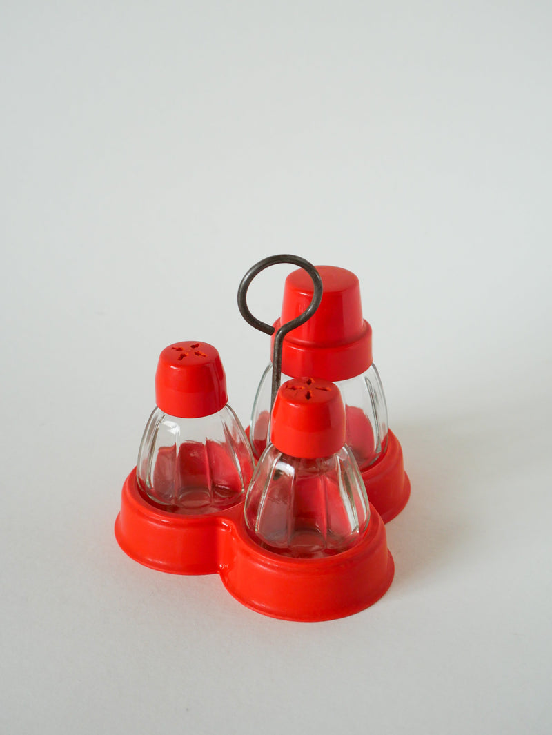 Ensemble Sel - Poivre Et Moutarde En Plastique Orange - Made In Germany - 1970