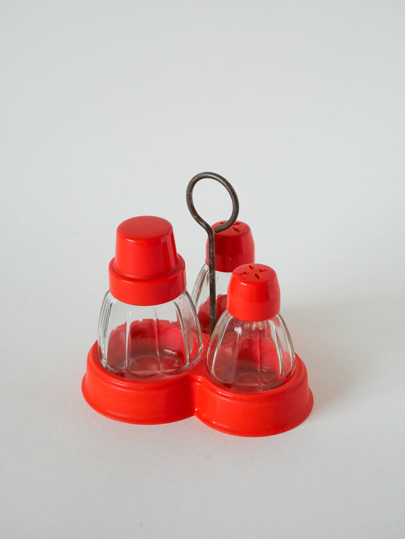 Ensemble Sel - Poivre Et Moutarde En Plastique Orange - Made In Germany - 1970