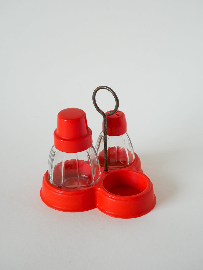 Ensemble Sel - Poivre Et Moutarde En Plastique Orange - Made In Germany - 1970