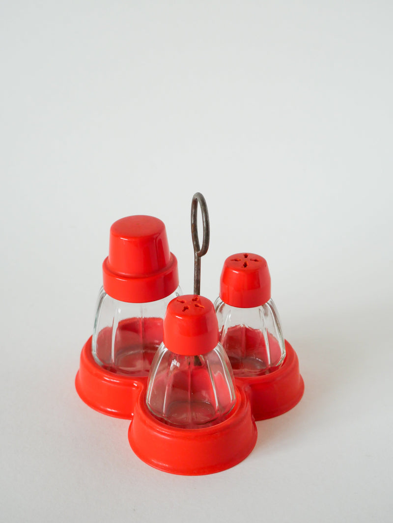 Ensemble Sel - Poivre Et Moutarde En Plastique Orange - Made In Germany - 1970