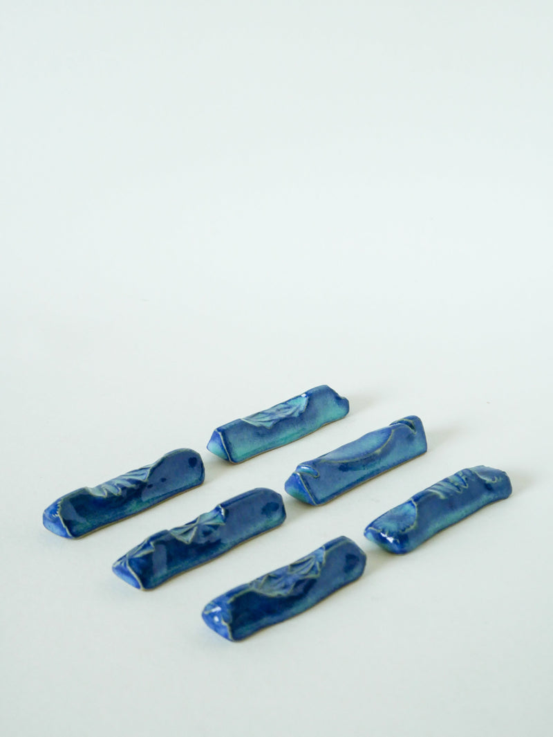 Ensemble De 6 Porte-Couteaux En Céramique - Fabrication Artisanale - Bleu - 1970