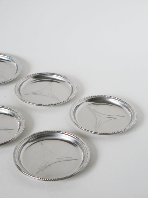 Lot De 6 Dessous De Verres En Inox, À Motifs, Design, 1970 - 10 Cm